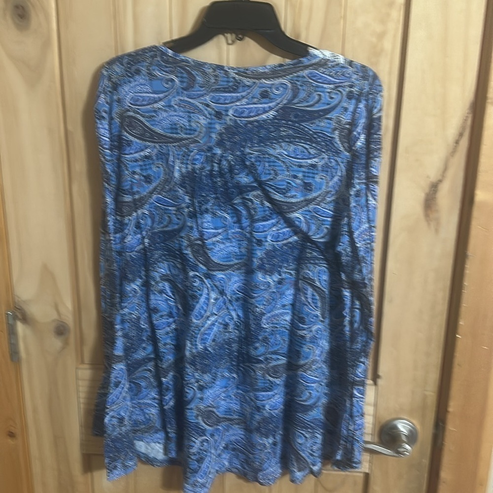 CATHY Blue Paisley Lace Trim Women's Top - Picture 4 of 5